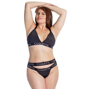 Microfiber Bra and Panty Set Womens Plus Size OSXL 2Pc Black Logo Lingerie